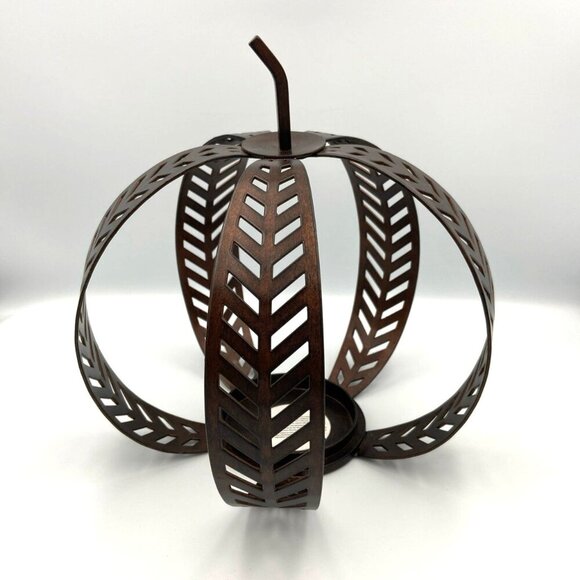 Metal Pumpkin Candle Holder Bronze Toned Harvest Halloween Fall Autumn Decor - Picture 4 of 5